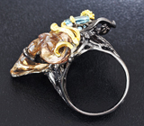 Серебряное кольцо с резным аметрином и голубым топазом Серебро 925