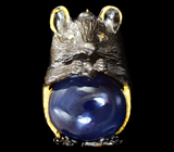 Серебряная брошь с кабошоном синего сапфира Серебро 925