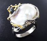 Серебряное кольцо с жемчужиной барокко 36,01 карата и звездчатым сапфиром Серебро 925