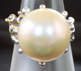 Серебряное кольцо с жемчужиной барокко 28,37 карата и васильковыми сапфирами Серебро 925