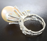 Серебряное кольцо с жемчужиной барокко 28,37 карата и васильковыми сапфирами Серебро 925