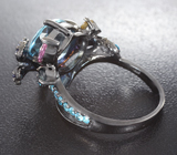 Праздничное  серебряное кольцо с голубым топазом и разноцветными сапфирами Серебро 925