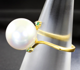 Золотое кольцо с морской жемчужиной 14,46 карата и изумрудами! Исключительный люстр Золото