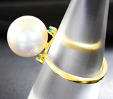 Золотое кольцо с морской жемчужиной 14,46 карата и изумрудами! Исключительный люстр Золото