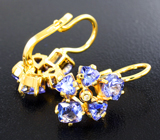 Золотые серьги с россыпью танзанитов высоких характеристик 3,71 карата и бриллиантами Золото