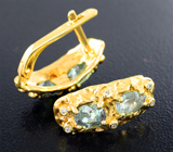 Золотые серьги с уральскими александритами высоких характеристик 1,51 карата и бриллиантами Золото