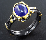 Стильное серебряное кольцо c синим сапфиром Серебро 925