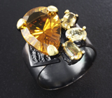 Серебряное кольцо с золотистым цитрином лазерной огранки 11+ карата Серебро 925