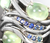 Серебряное кольцо с пренитом и синими сапфирам Серебро 925