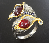 Серебряное кольцо с рубинами 6,96 карата и синими сапфирами Серебро 925