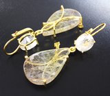 Серьги с кварцем с включением эпидота, топазами и уральскими топазолитами