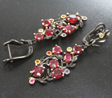 Великолепные черненые серебряные серьги с рубинами Серебро 925