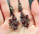 Великолепные черненые серебряные серьги с рубинами Серебро 925