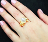 Золотое кольцо с лунным камнем с эффектом кошачьего глаза 5,87 карата Золото