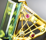 Золотое кольцо с крупным индиголитом 14,9 карата и розовыми турмалинами, зелеными сапфирами и бриллиантами Золото