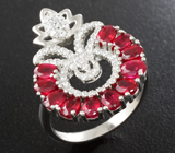 Замечательное серебряное кольцо с рубинами Серебро 925