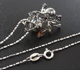 Чудесный серебряный кулон с цветным жемчугом и разноцветными сапфирами + цепочка Серебро 925