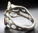 Серебряное кольцо с родолитами и розовыми сапфирами Серебро 925