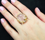 Серебряное кольцо с розовым кварцем 37,28 карата и родолитами Серебро 925