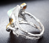 Серебряное кольцо с кристаллическим эфиопским опалом 3,78 карата, цитринами мадейра и оранжевыми сапфирами Серебро 925