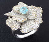 Шикарное серебряное кольцо-цветок с голубым цирконом Серебро 925