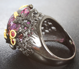 Серебряное кольцо с крупным аметрином и родолитами