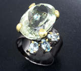 Серебряное кольцо с зеленым аметистом 21+ карат и голубыми топазами Серебро 925