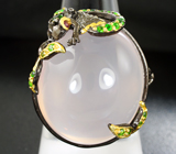Серебряное кольцо с розовым кварцем 40+ карата, диопсидами и родолитами Серебро 925