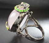 Серебряное кольцо с розовым кварцем 40+ карата, диопсидами и родолитами Серебро 925