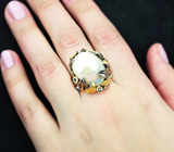 Серебряное кольцо с жемчугом барокко 32,32 карата и синими сапфирами Серебро 925