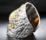 Серебряное кольцо с кристаллическим эфиопским опалом 4,49 карата и разноцветными сапфирами Серебро 925