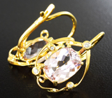 Золотые объемные серьги с чистейшими нежно-розовыми морганитами 6,02 карата и бриллиантами Золото