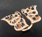 Ажурное серебряное кольцо «Бабочка» с синими сапфирами  Серебро 925