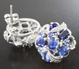 Замечательные серебряные серьги с синими и голубыми сапфирами Серебро 925