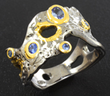Серебряное кольцо с танзанитом и синими сапфирами Серебро 925