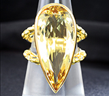 Кольцо c чистейшим крупным гелиодором и бриллиантами Золото