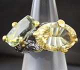 Серебряное кольцо с цитрином и зеленым аметистом Серебро 925