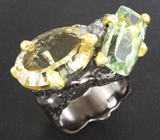 Серебряное кольцо с цитрином и зеленым аметистом Серебро 925