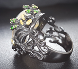 Серебряное кольцо с «ghost» кварцем и диопсидами Серебро 925