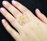 Золотое кольцо с нежно-розовым кварцем 15,98 карата и пурпурно-розовыми сапфирами Золото