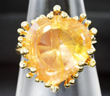 Золотое кольцо с крупным орегонским солнечным камнем авторской огранки с эффектом Шиллера 11,48 карата и бриллиантами Золото
