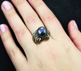 Серебряное кольцо с цветным жемчугом и черными шпинелями Серебро 925