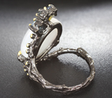 Серебряное кольцо с лунным камнем 18+ карат и сапфирами Серебро 925