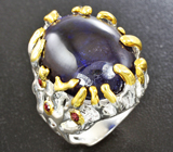 Серебряное кольцо с насыщенно-синим сапфиром и родолитами гранатами Серебро 925