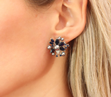 Эффектные серебряные серьги с цветным жемчугом и синими сапфирами Серебро 925