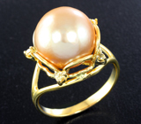 Золотое кольцо с крупной золотистой морской жемчужиной 14,25 карата и желтыми сапфирами Золото