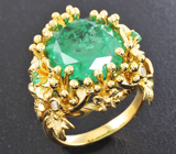 Золотое кольцо с уральским изумрудом 6,99 карата и бриллиантами Золото