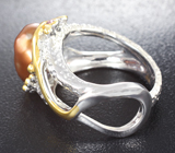 Серебряное кольцо c цветной жемчужиной 7,04 карата и родолитами гранатами Серебро 925