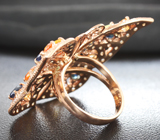 Ажурное серебряное кольцо «Бабочка» с разноцветными сапфирами Серебро 925