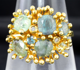 Золотое кольцо с уральскими александритами 3,52 карата и бриллиантами
